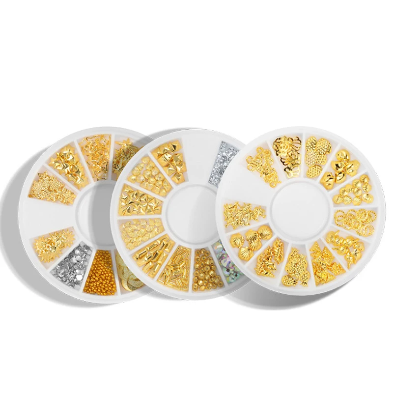 Professional 11 Style 3D New And High Quality Nail DIY Design Mixed Shaped Stone Gold Silver Rhinestone Nail Art Decoration