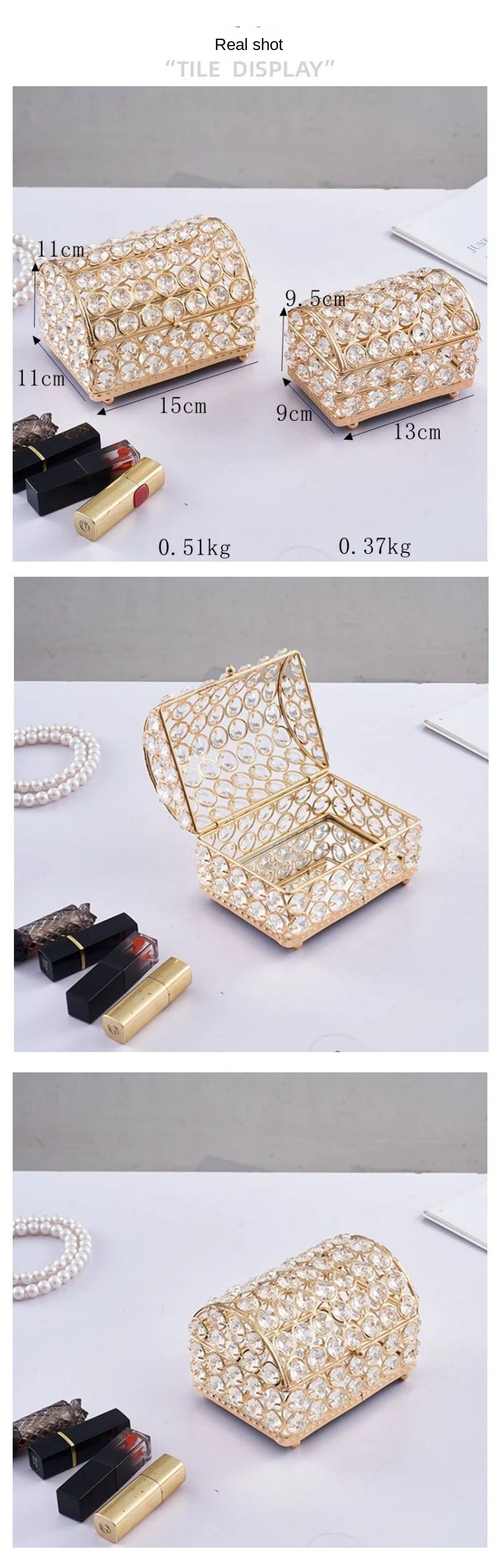 Wedding Hardware Iron Treasure Chest Electroplated Gold Crystal Home Accessories Gift Gold Box Sign-in Desk Arrangement Props