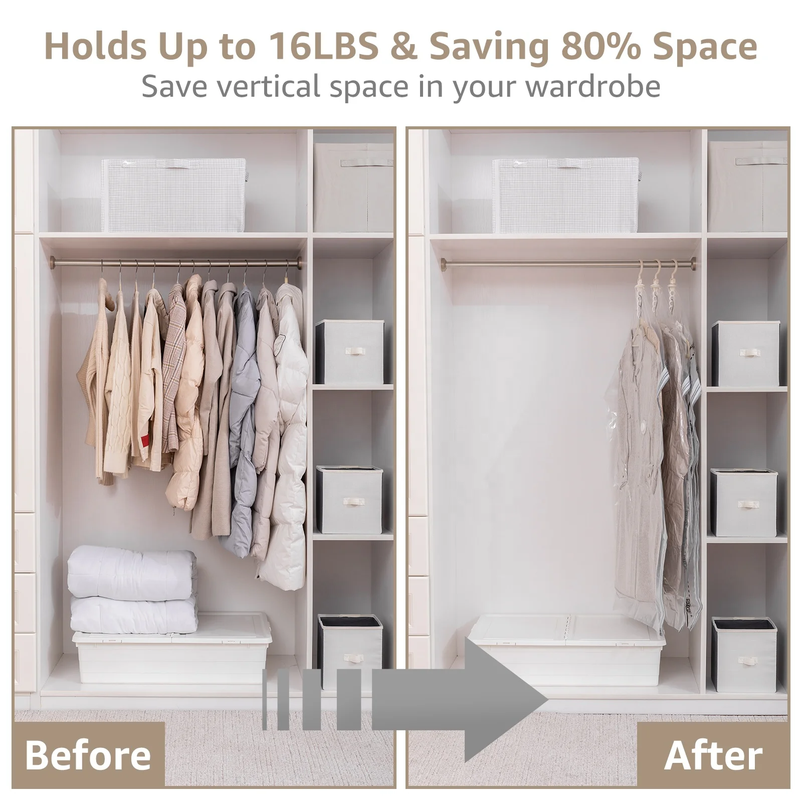 Compressed Cloth Organizer Hanging Vacuum Storage Bag Pump Free Design Space Saver Compression Seal Storage Bag