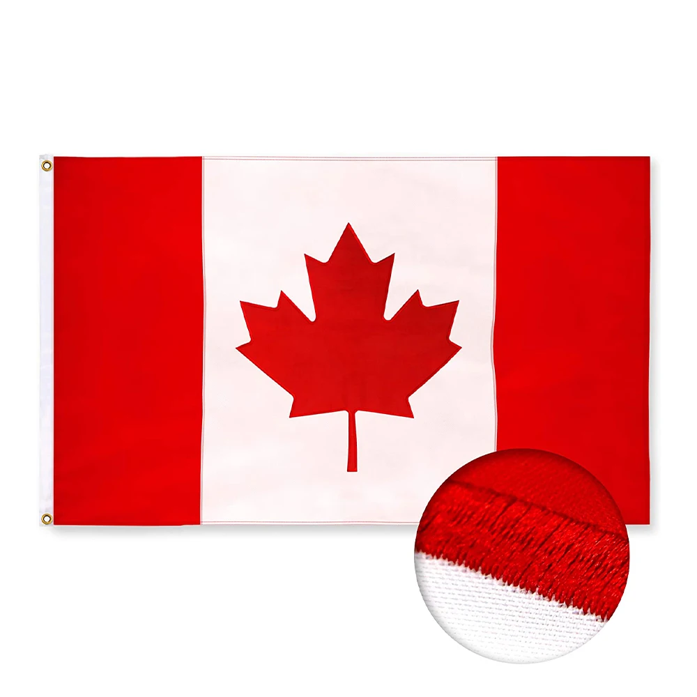 Canada Flag 3x5 feet Double Sided Embroidered Maple Leaf 210D Heavy Duty Nylon Canadian National Flags Indoor/Outdoor
