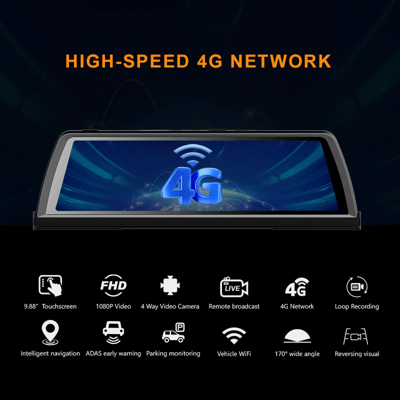 AOEDI AD891 4 Channel Android ADAS Mirror Touch Screen Car DVR Dash Cam 4G Front and Rear View Car Security Camera With GPS