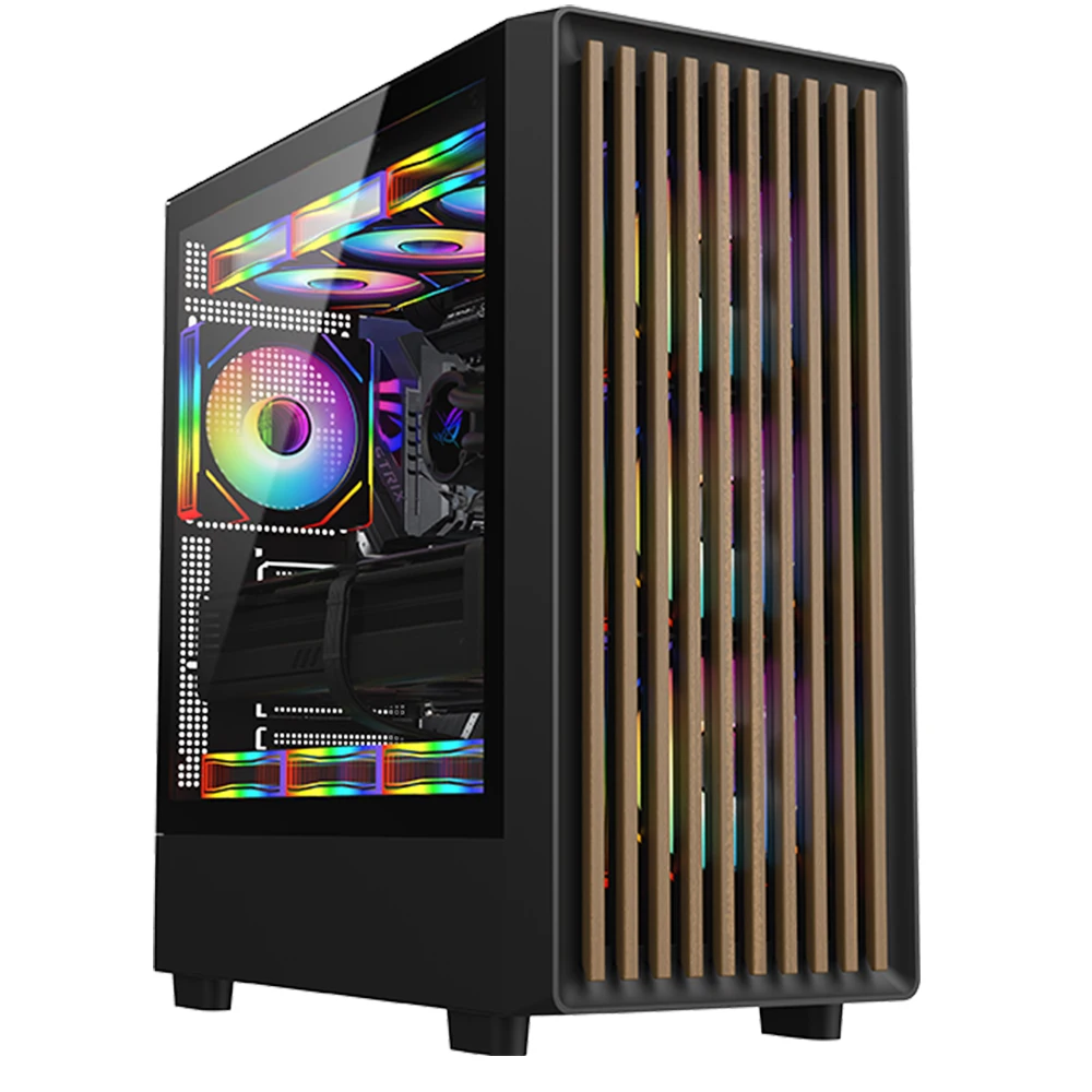 Custom Mid-tower PC Case Front Panel Wooden Gabinete Casing ATX Gaming Computer Case Towers For Desktop