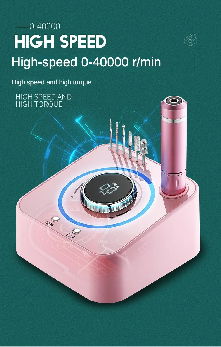 40000 Rpm Mute Nail Drill Bits Polisher Big Led Display Nail Tools Manicure Machine Desktop Electric Nail Drill Machine Plastic