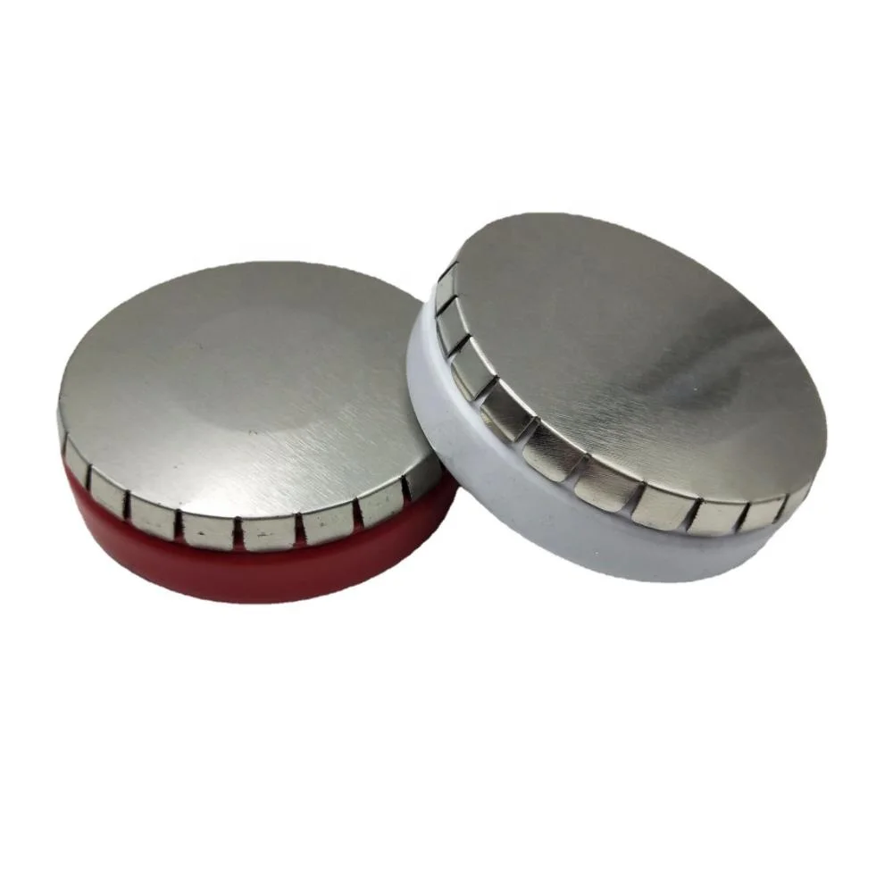 OEM Click Clack lid jar round tin can packing with the push and pop lid snacks used metal box mints box