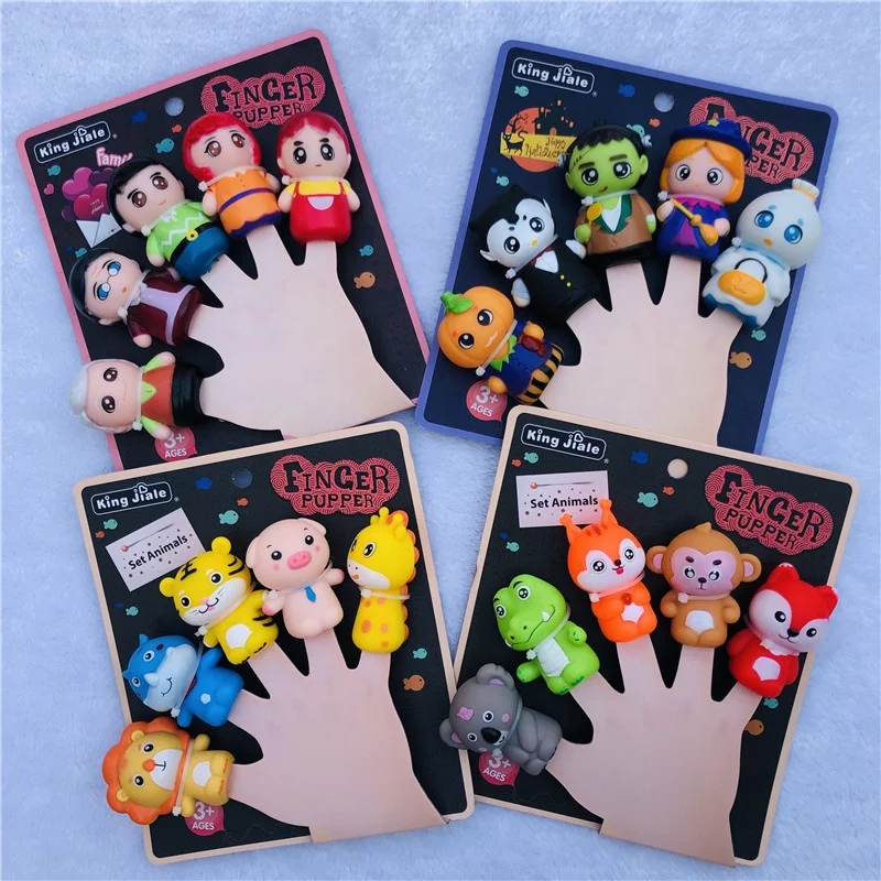 hot sale soft plastic cute forest animals family members fruits christmas santa claus finger puppet toy