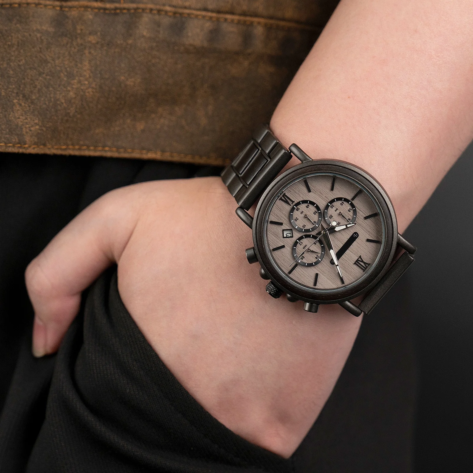 Luxury Wooden Wrist Watch Waterproof Metal Wood Watches Mens Sports Chronograph Quartz Wooden Watch For Men