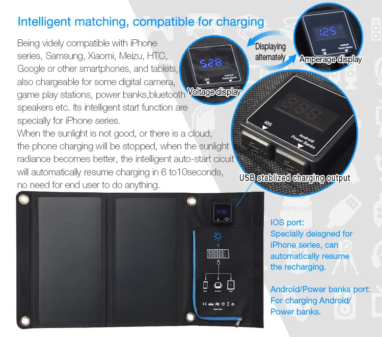 Hot Sale 15W 5V Outdoor Waterproof Portable Folding Solar Panel  Power USB Mobile Solar Charger