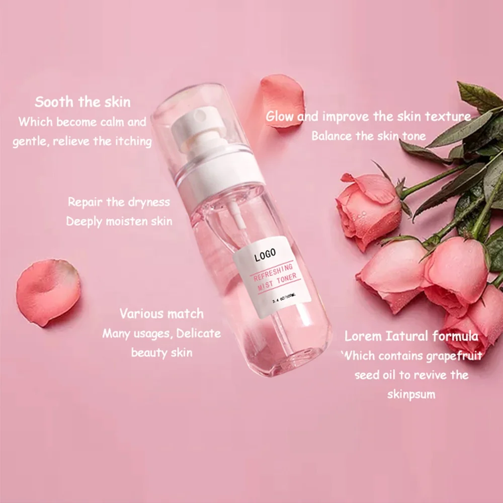 Organic Private Label Rosewater Facial Mist Skin Care Spray Hydrating Face Toner Rose Water Toner