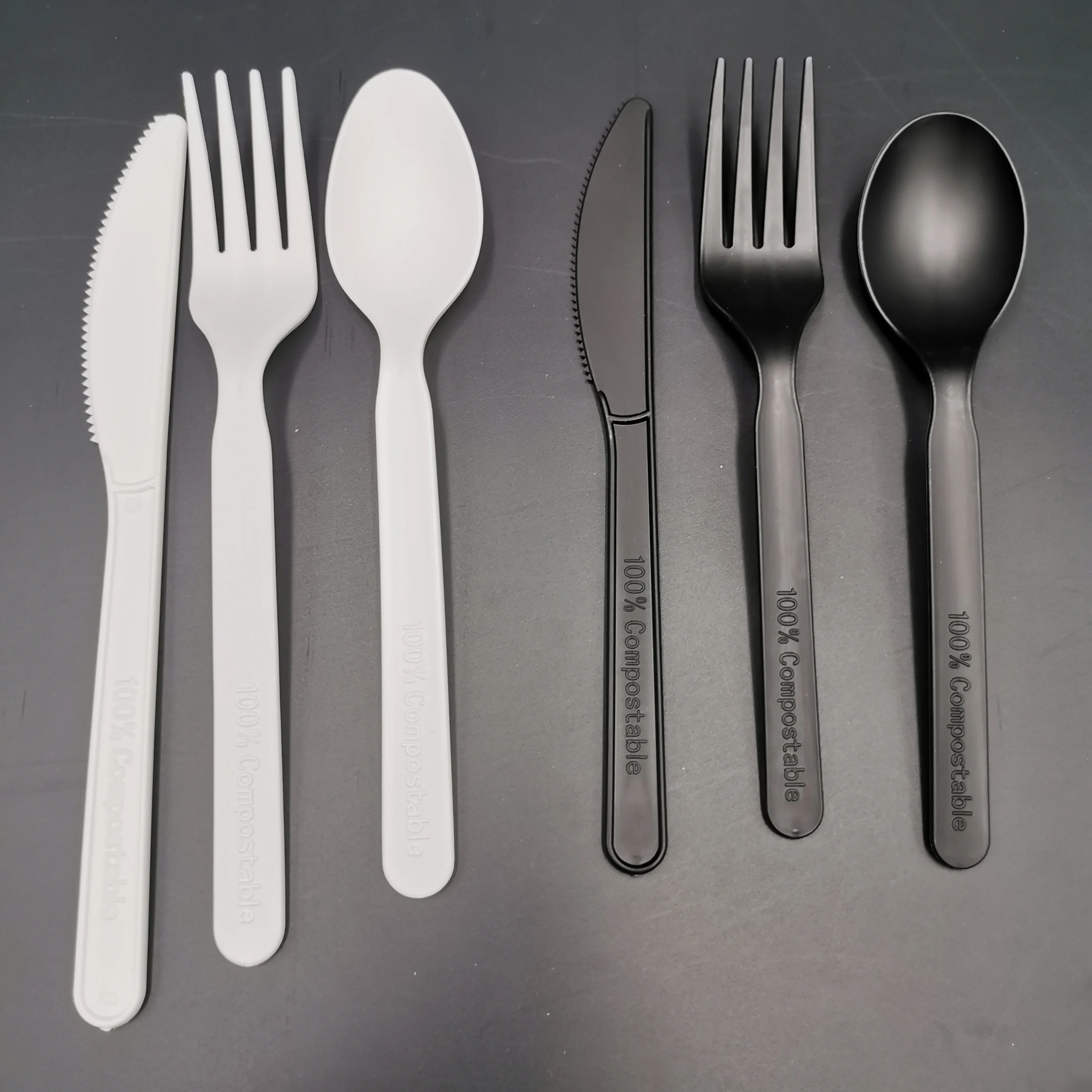 Food safty Biodegradable Flatware Knife Fork Spoon PLA Cutlery individual wrapped disposable cutlery set with napkin
