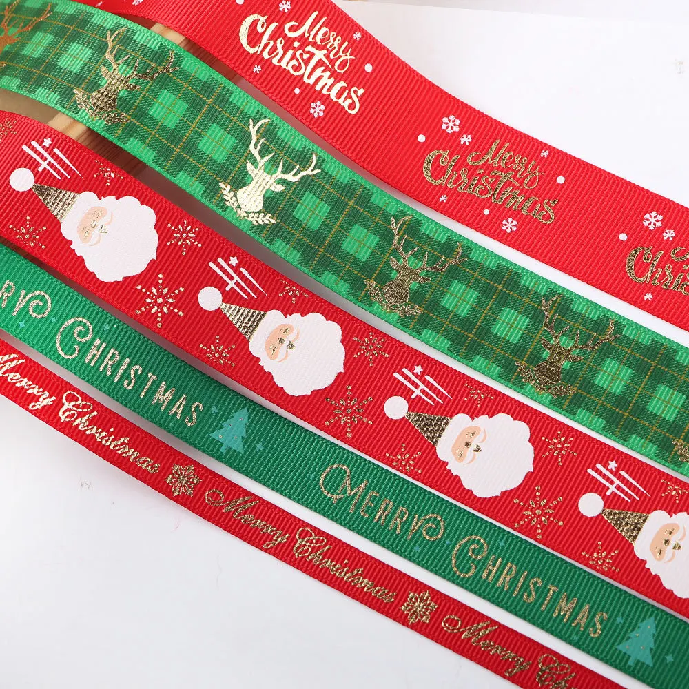 Sustainable Custom Foil Gold Printing 25mm 1inch Satin Ribbon Christmas Ribbon