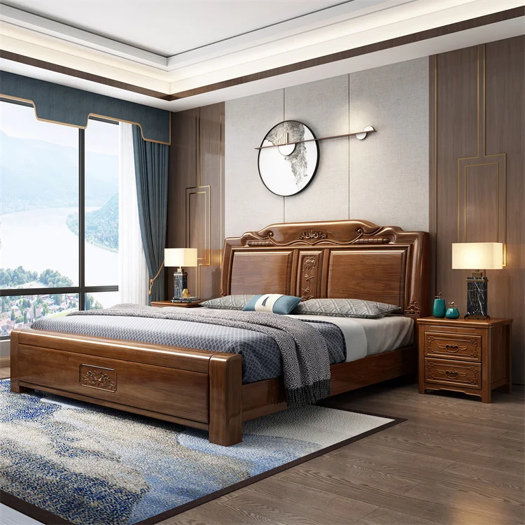 Chinese style solid wood bed schlaf zimmer bett 1.8m double bed bedroom furniture with storage bed panel