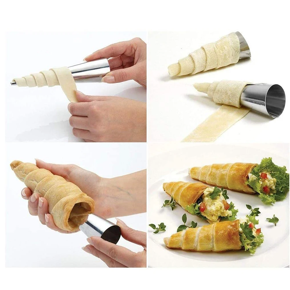 Kingwise Stainless Steel Non-stick Cannoli Form Roll Mold Shaper Cone Cream Horn Form Corn DIY Baking Cone Pastry Roll molds