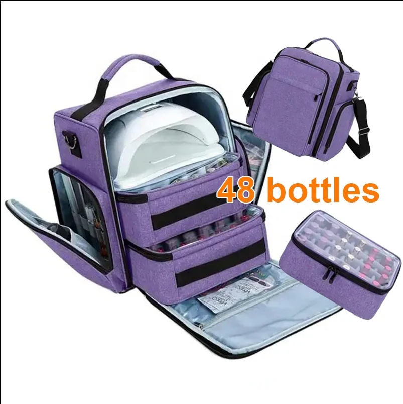 Factory Custom Salon Nails Bag Large Capacity Carrying Cosmetic Bag 48 Bottles Nail Polish Organizer Essential Nail Polish Bags