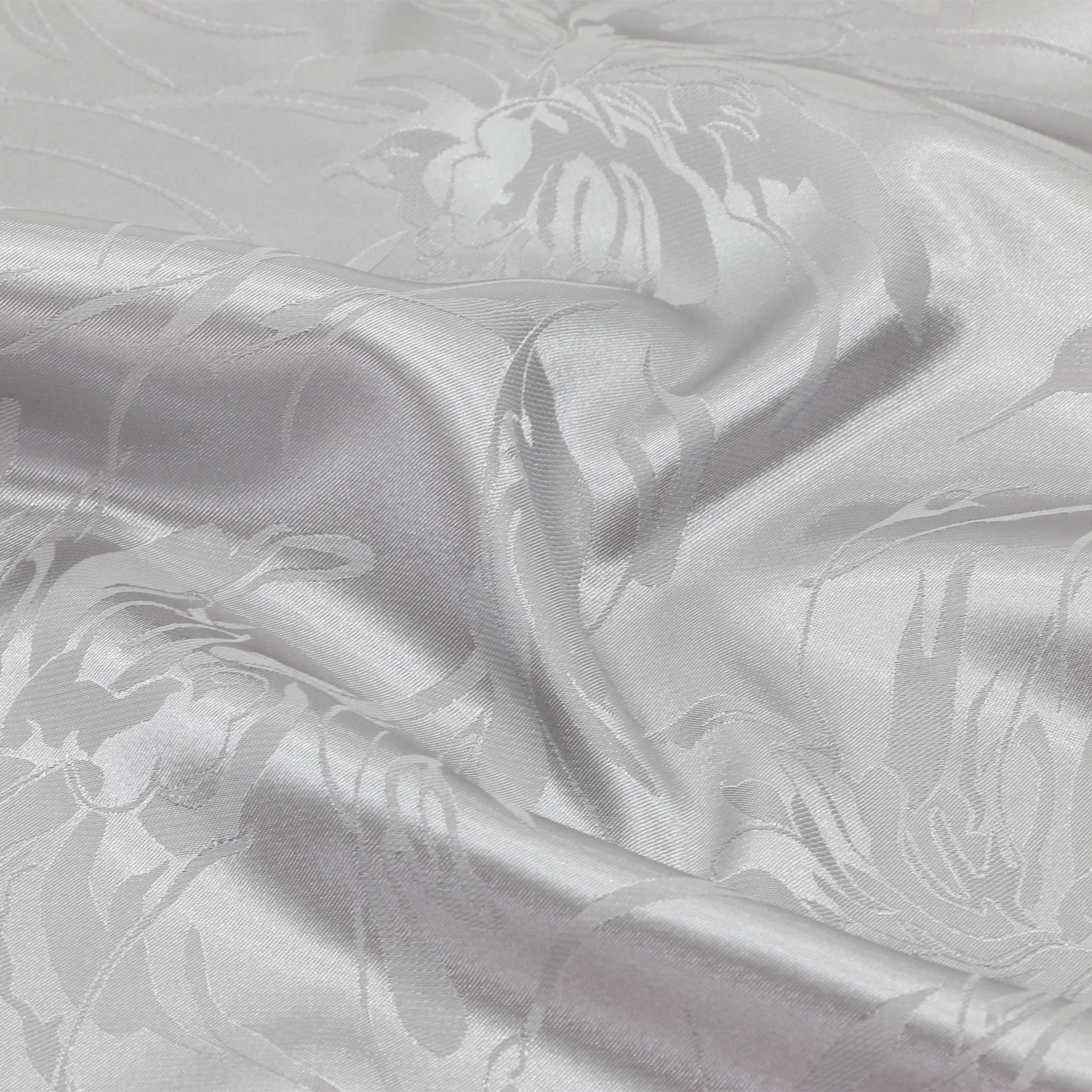 High quality Breathable 100% Polyester Silver chrysanthemum pattern jacquard satin fabric for dresses