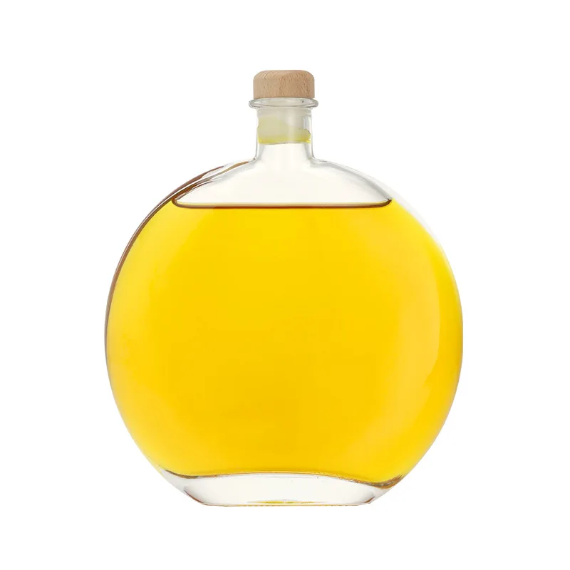 Custom logo Round flat 100ml 330ml 500ml Glass Bottle Wholesale Rum Whiskey Liquor Gin Wine Spirit vodka bottle with cork