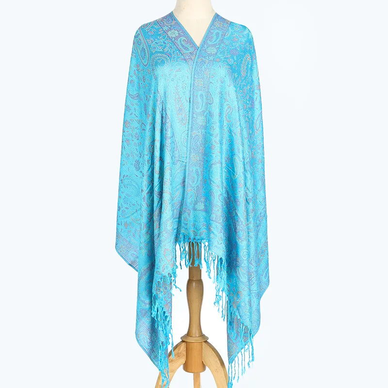 Good Sale Wholesale Ethnic Style Paisley Jacquard Ladies Pashmina Scarf Shawl High Quality Custom Cashmere with Tassel