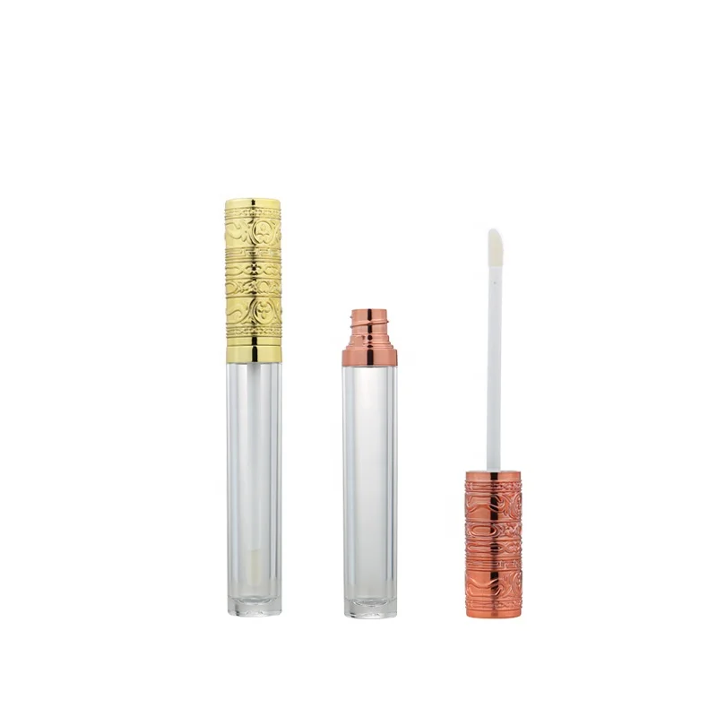 5.9ml Plastic Empty Pretty Luxury Metallic Lipgloss Packaging Round Shape Lip Gloss Container Tint Oil Tube with Embossing