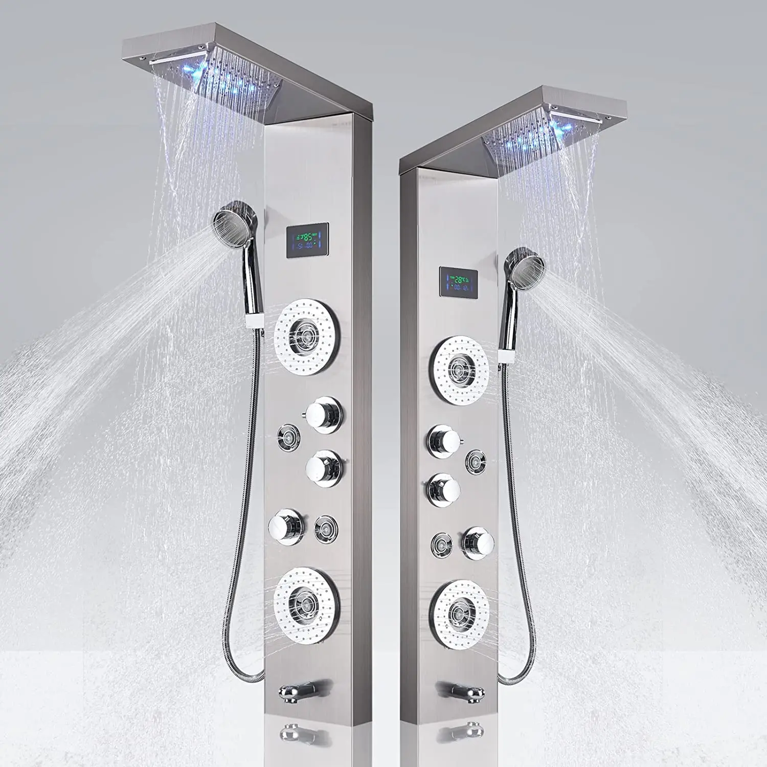 Bathroom Thermostatic Led Rainfall Stainless Steel Wall Mounted Waterfall Shower Panels