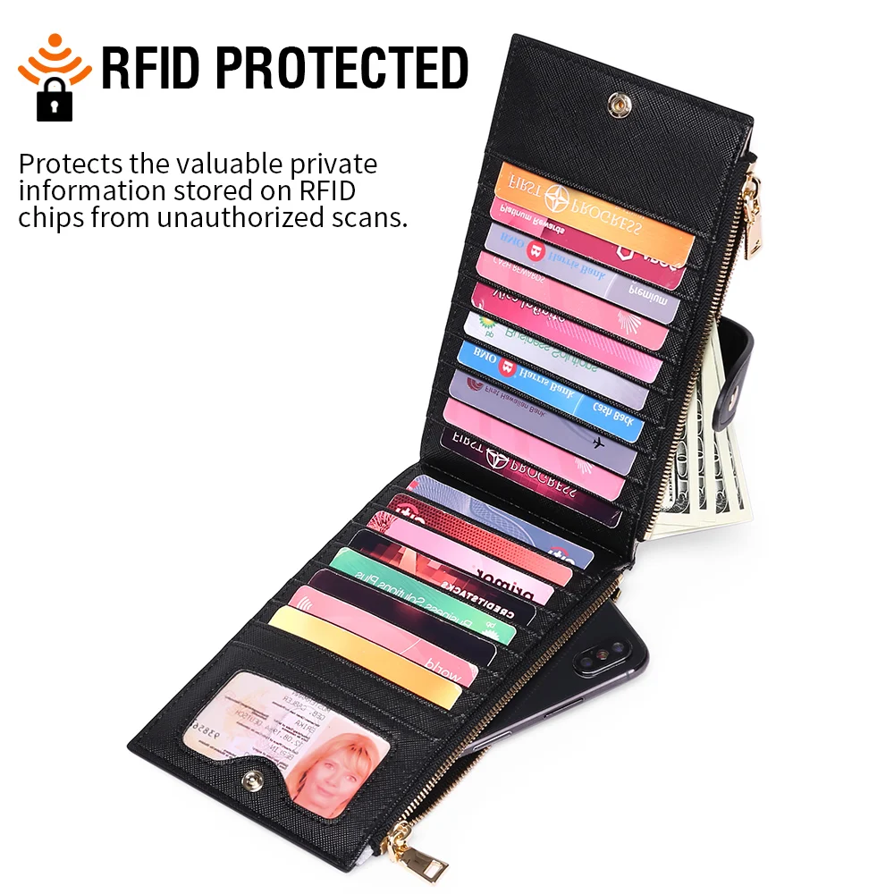 
Factory direct sales PU Womens Walllet RFID Blocking Bifold Multi Card Case Wallet with Zipper Pocket 