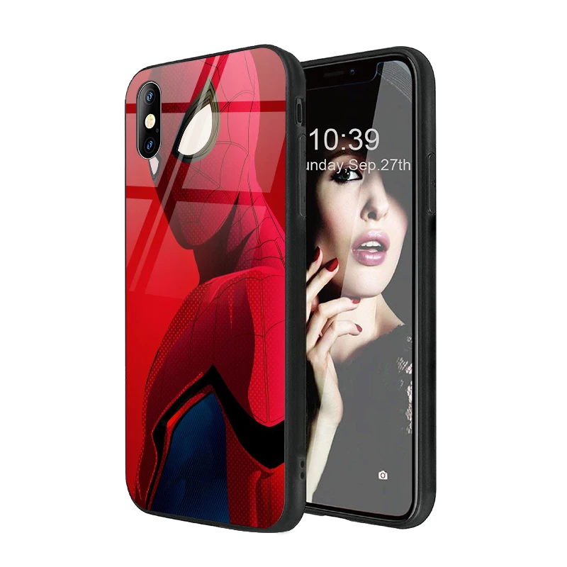 Custom print Spider Man Glossy Toughened glass phone case for iPhone 12 7/8 Plus X XS XR 11Pro Mobile phone Cases