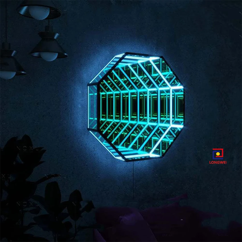 Hot Selling Nordic Atmosphere Hexagon Wall Lamp Multilayer Magic Mirror 3D LED Dance Floor Modern Glass Design