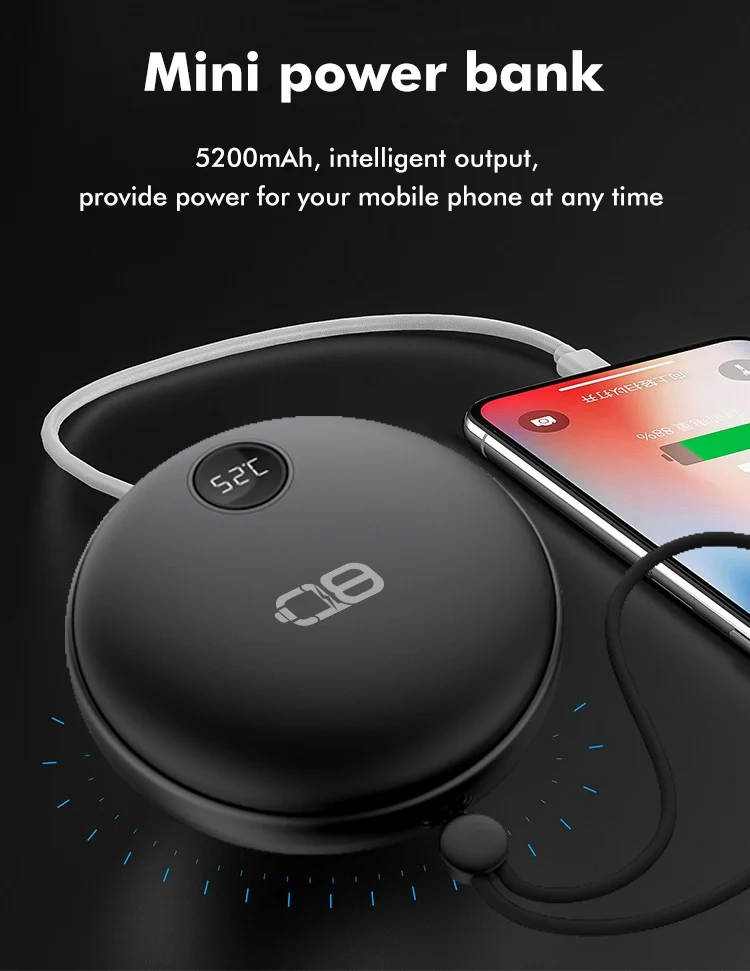 
2021 New Product 5200 Mah Powerbank Mini Pocket Design Hand warmer power bank with LED display 