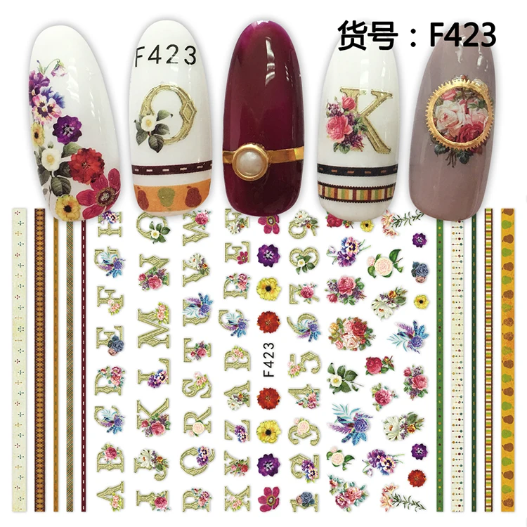 F423-F433  3D Alphabet Sticker Angle Manicure Wraps Nail Art Cartoon Vegetable Decorations Decals