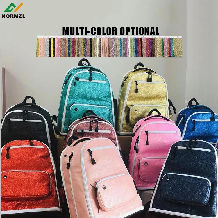 Normzl wholesale custom embroidery logo glitter cheerleading backpack design silver color sparkle cheerleader bags