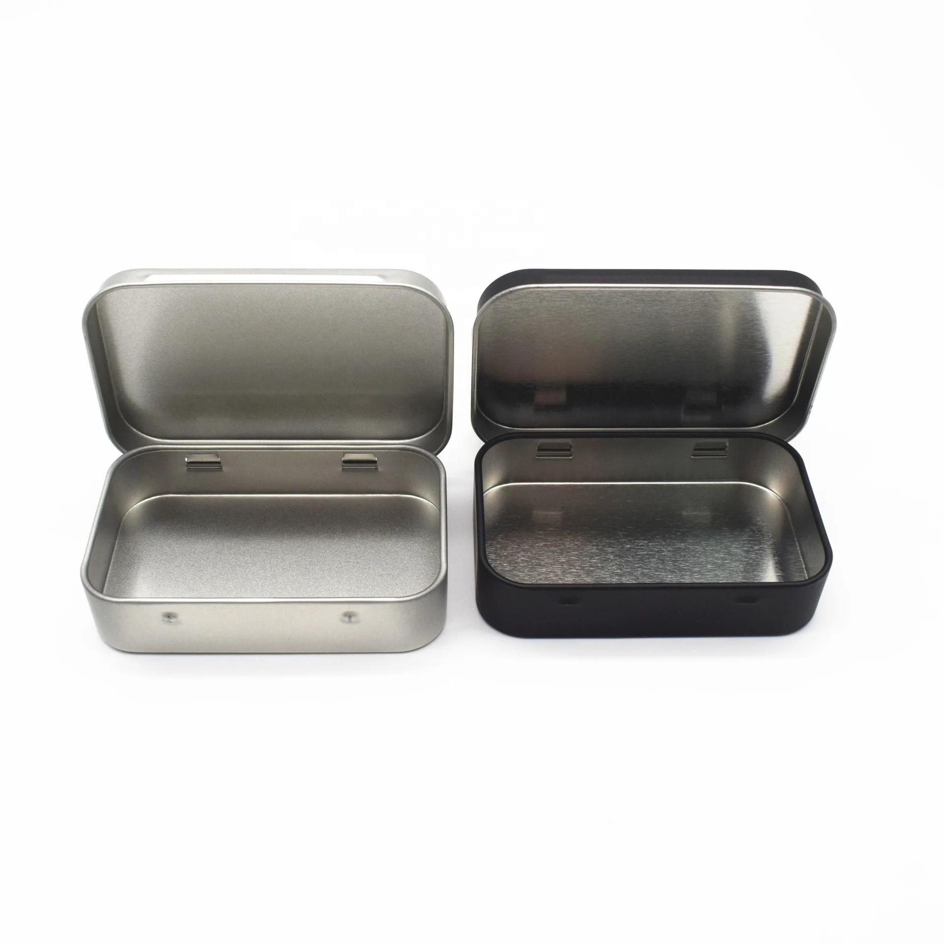 95*60*21mm Wholesale Small Rectangular Black Custom Metal Tin Box Cigarette Case Tin Box Packaging With Hinged Lid for Candy