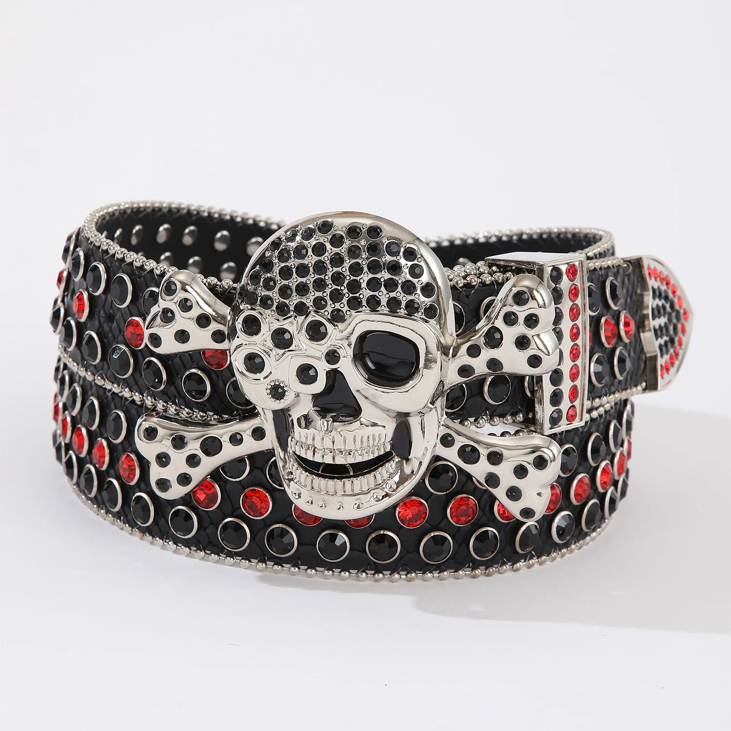 Luxury Western Cowboy Studded Rhinestone Red Rockstar Removable Skull Buckle Cheap PU Leather Bling Bling Rhinestone Belt Men