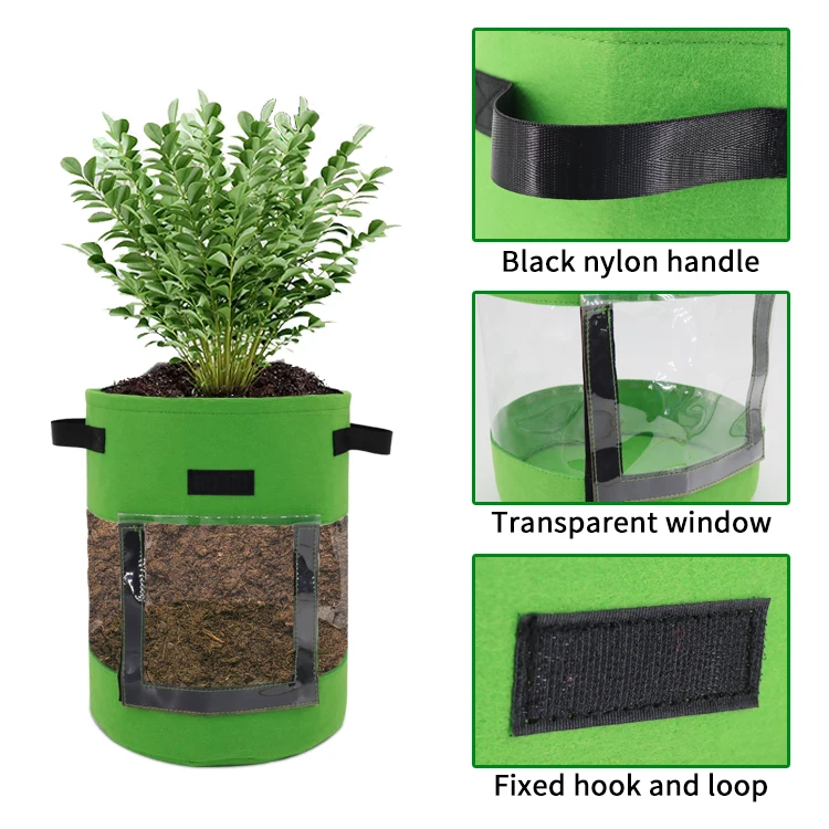 Non-Woven Fabric Garden Planter Pot Grow Bag with Harvest Window Handles Potato Grow Bags Planting Tomato Vegetable Flower