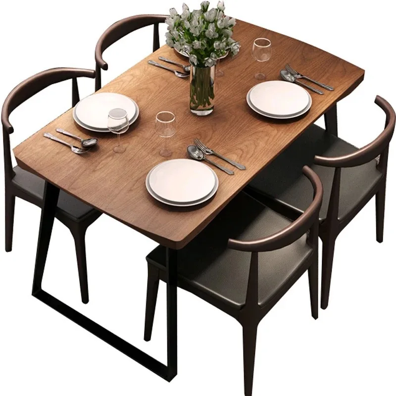 Nordic style luxury solid wood dining table dining room retro coffee table and chair combination in restaurant furniture