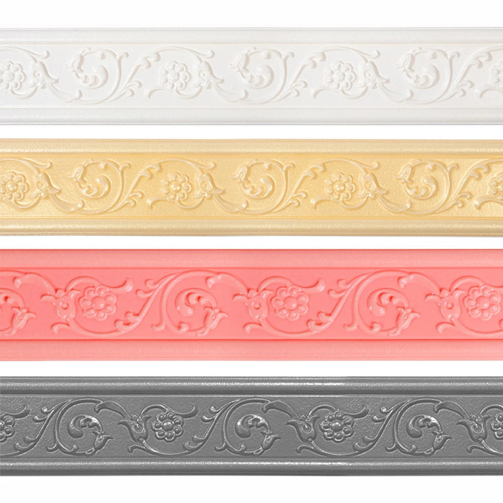 69*8cm Self-adhesive Wallpaper 3d Embossed Skirting Lines Wall Border Baseboard Anti-collision Wall Stickers Waterproof