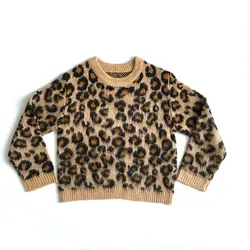 Leopard Pattern Small Baby 1 Year Infant Cotton Yarn Sweaters for Girl