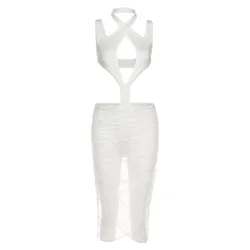 Summer New Style Halter Strap Dress Semi-perspective Cool Fabric With Waist Slim Sexy Design Folds Women Party Nightclub