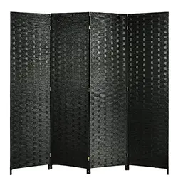 Foldable Free Standing Privacy Screen Handmade 6ft High Fiber Screen Black 4 Panel Room Divider for Living Room, Office and Stud