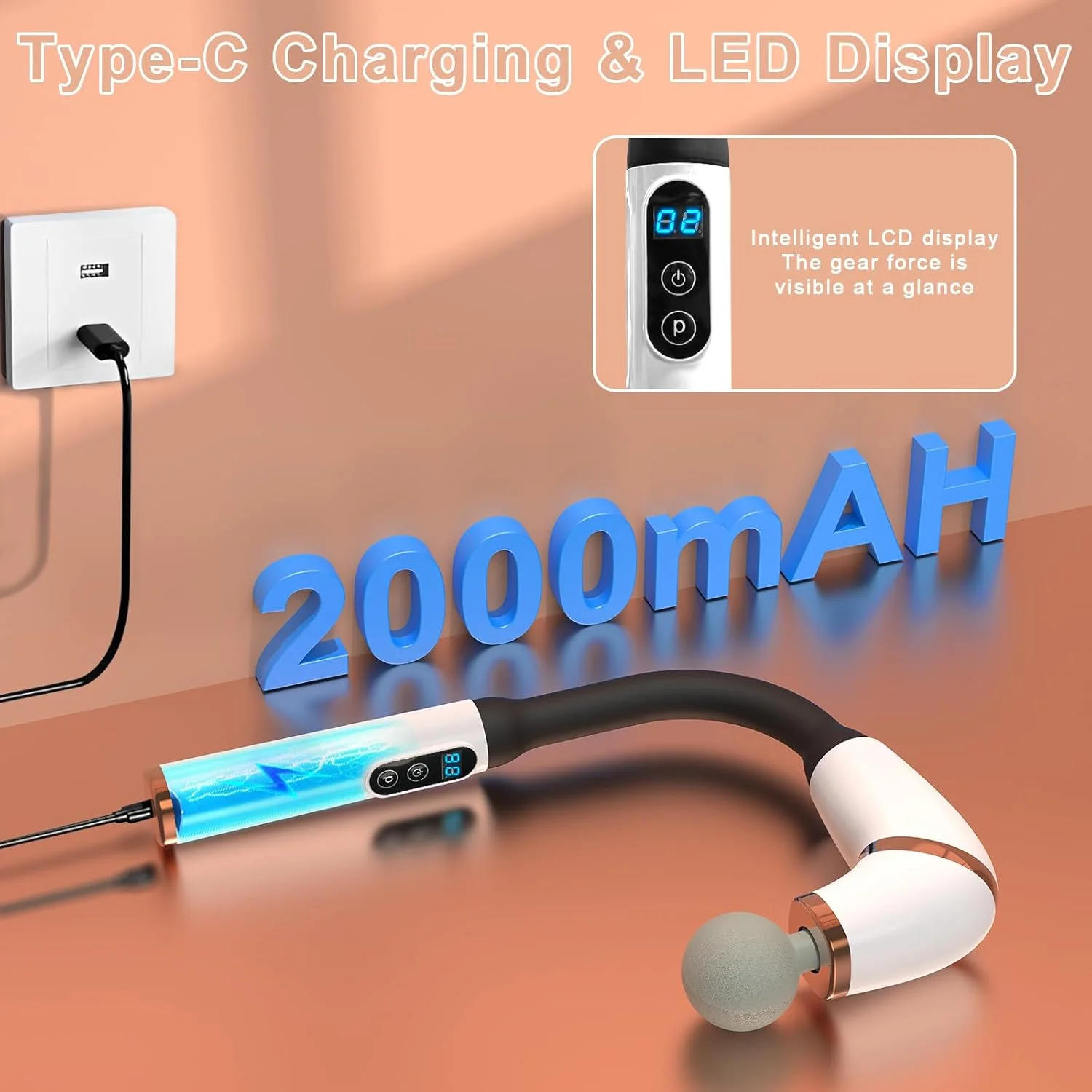 Factory Customized Deep Tissue Body Massage Gun with Extended Handle, U-Shaped Back Massager for Body Pain Relief