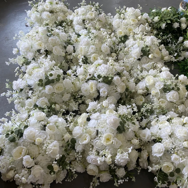 Romantic Artificial Silk White Rose Flower Ball Centerpiece White Floral Ball with Eucalyptus 50cm Wedding Table Banquet Decor