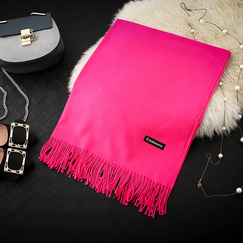 Autumn and winter cashmere monochrome fringe plain weave 29 color stock china long warm pashmina scarf cashmere
