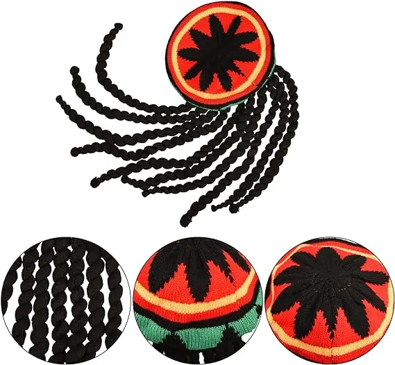 Knitted Hat with Black Dreadlocks Jamaican Dreadlocks Fancy Dress Party Wig Cap