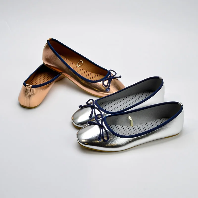 2023 Custom Ballerina Soft Insole Shining Upper Shoes Casual Flat Office Shoes for Women Lady Box PU Shoes Women Black Round Toe