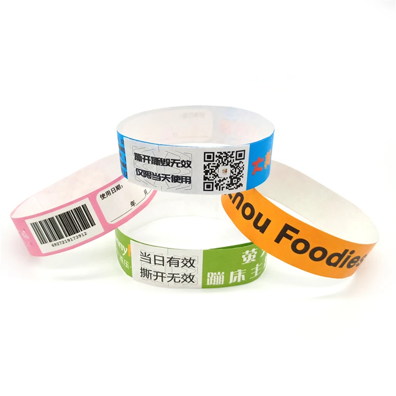 Promotional High Quality Self adhesive Waterproof One Time Use Customized Tyvek Paper Wristbands For Events