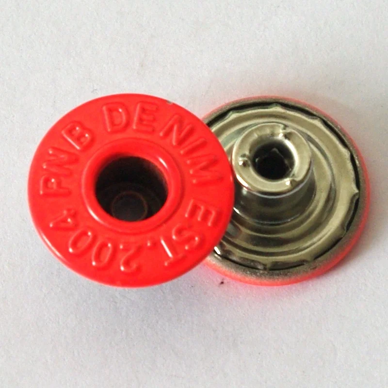 New 17mm Custom Denim Logo Jeans Painting  Fluorescent Orange Shank Tack Open Button and Rivet