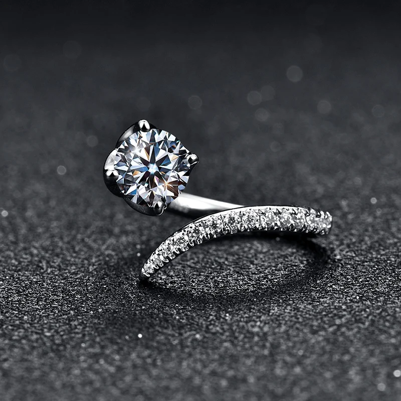  Атта камни пройти Diamond тесты Муассанит кольцо 925 Серебро Круглый отличный крой 1 карат D Цвет Свадебные