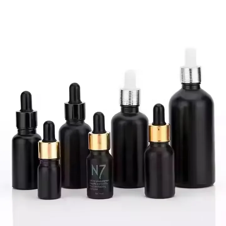 Wholesale Price Matte Black Dropper Essential Glass Bottle 10ml 20ml 30ml 50ml High End Black Bottle with Pipette  for Skincare