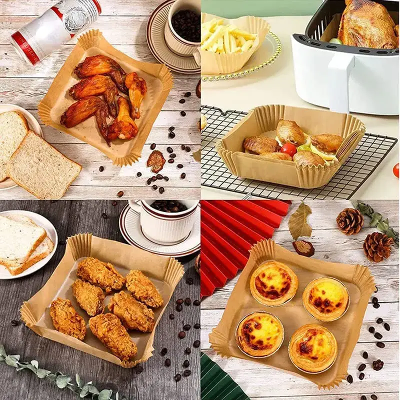 Hot Sale High Quality Square Disposable Parchment Paper Air Fryer Liner Non-stick Oven Baking Paper Air Fryer Liners