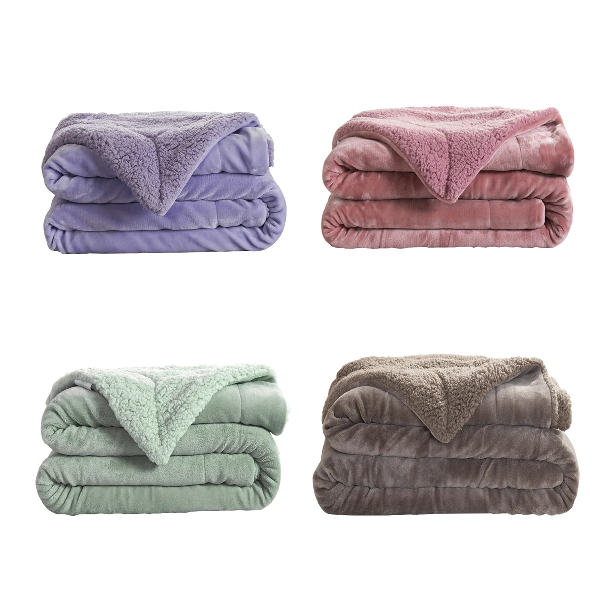 Custom Polyester Double Layer Solid Plain Sherpa Fleece Blanket Manta Cobertor Soft 100%Polyester Bed Blankets