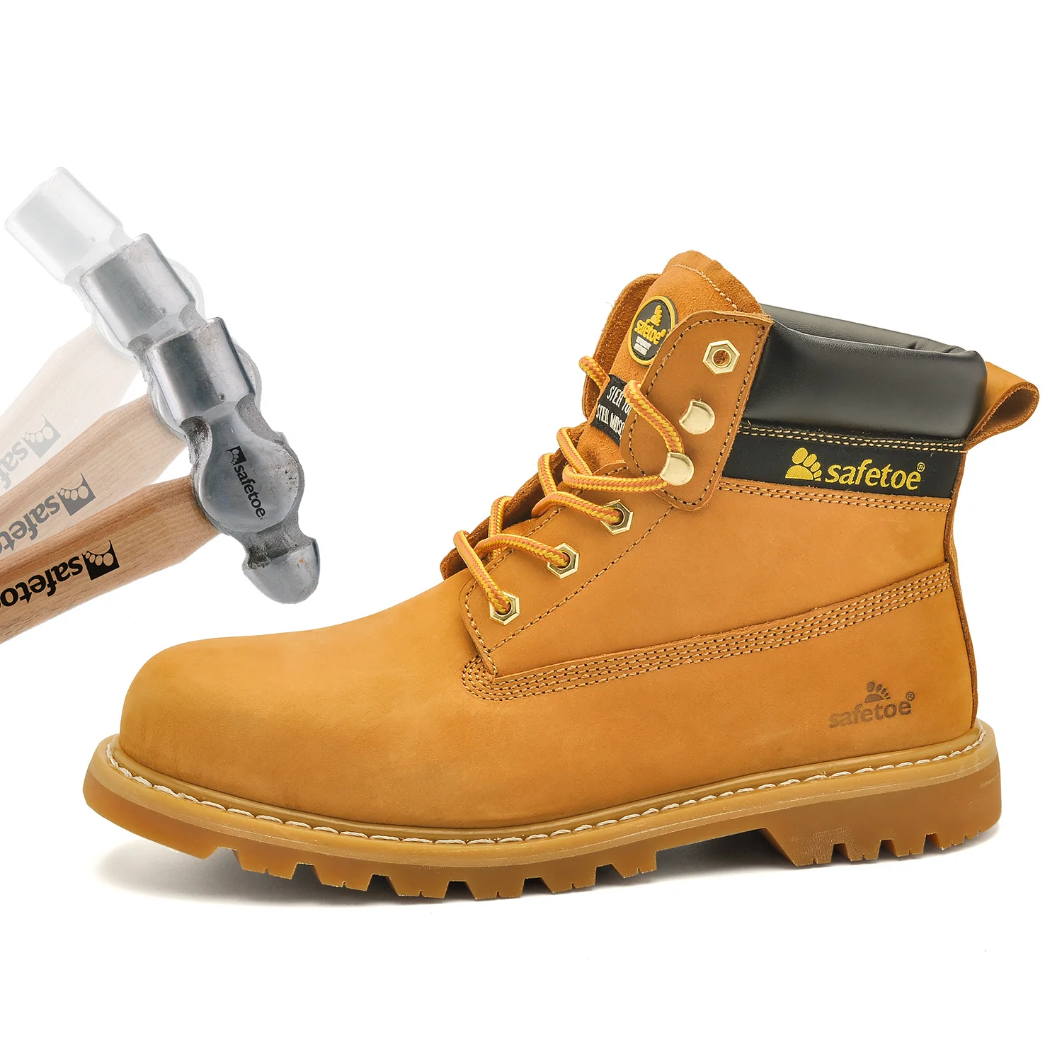 Safetoe Cow Nubuck Leather Safty Boot Goodyear Welted Rubber Sole Work Safety Boot