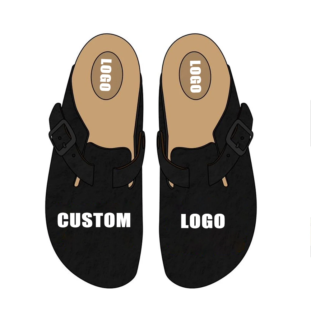 OEM Custom Logo Suade Clogs Leather Breathable Birkens Slippers Cork Sandals Slippers for Men and Ladies