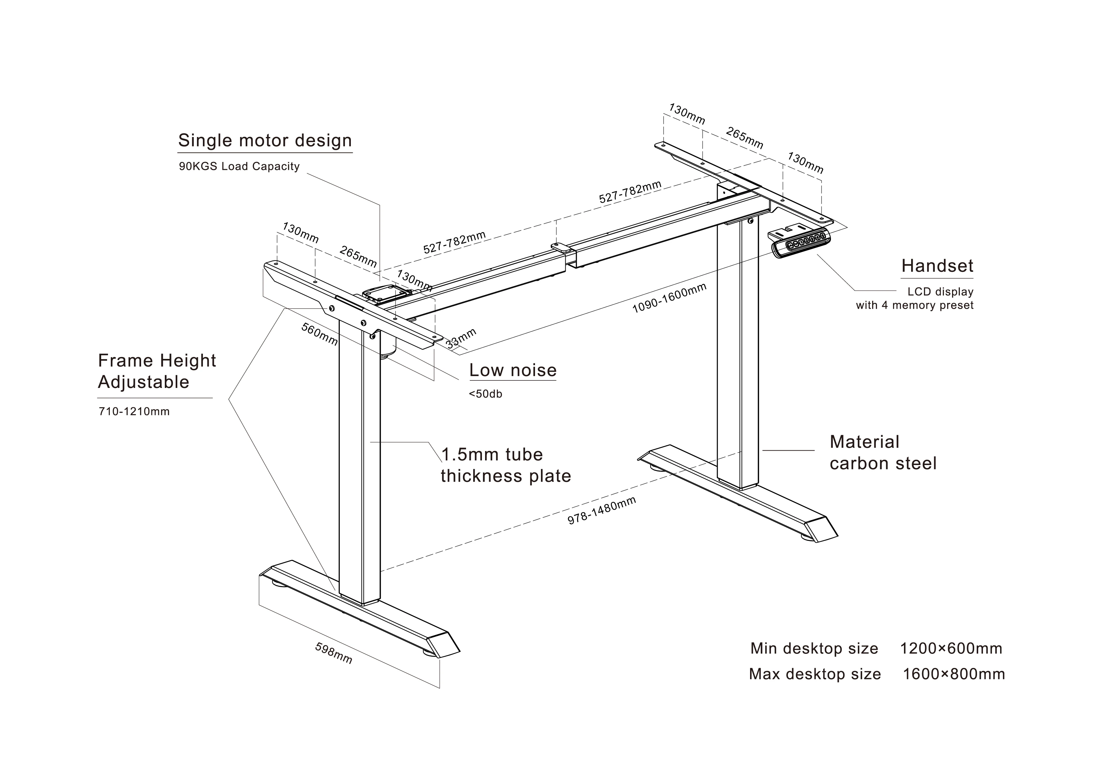 OEM customization electric height adjustable desk frame with 2 electric lifting column